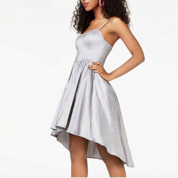 B. Darlin Silver Taffeta Spaghetti Strap Hi Low Dress Sz 13/14 - Picture 1 of 12
